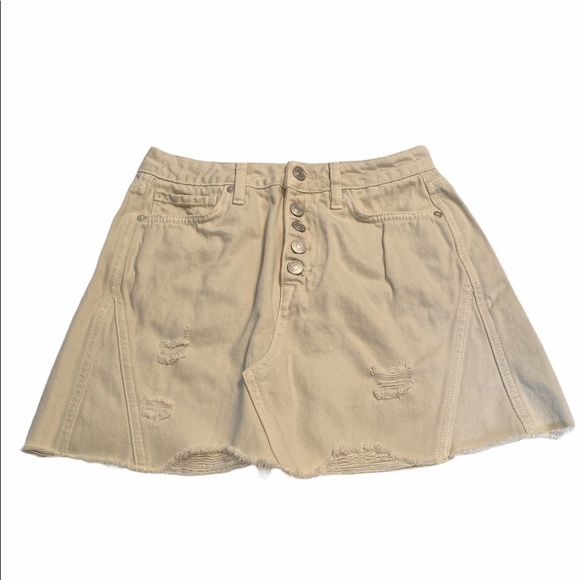 We the Free denim skirt button front distressed frayed hem pockets waist size 26 - Picture 1 of 9